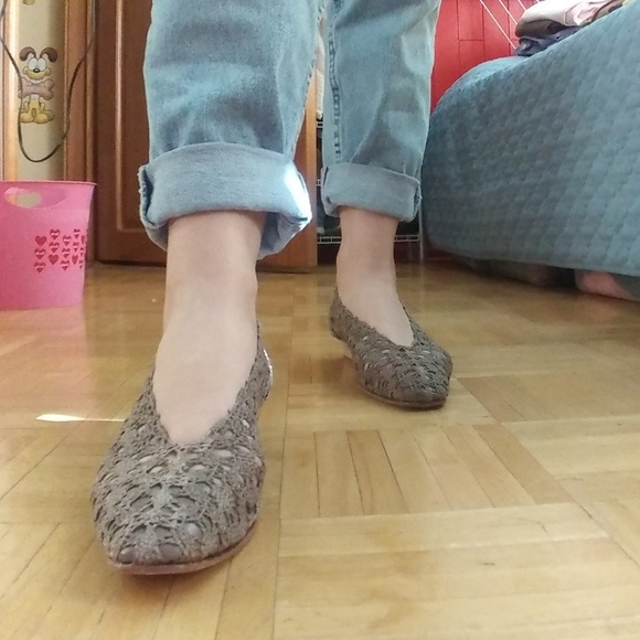 Super cute vintage brown leather knitted pointed t - Picture 2 of 3